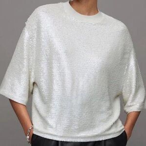 All Saints Jurla Sequin Top in Arctic White
